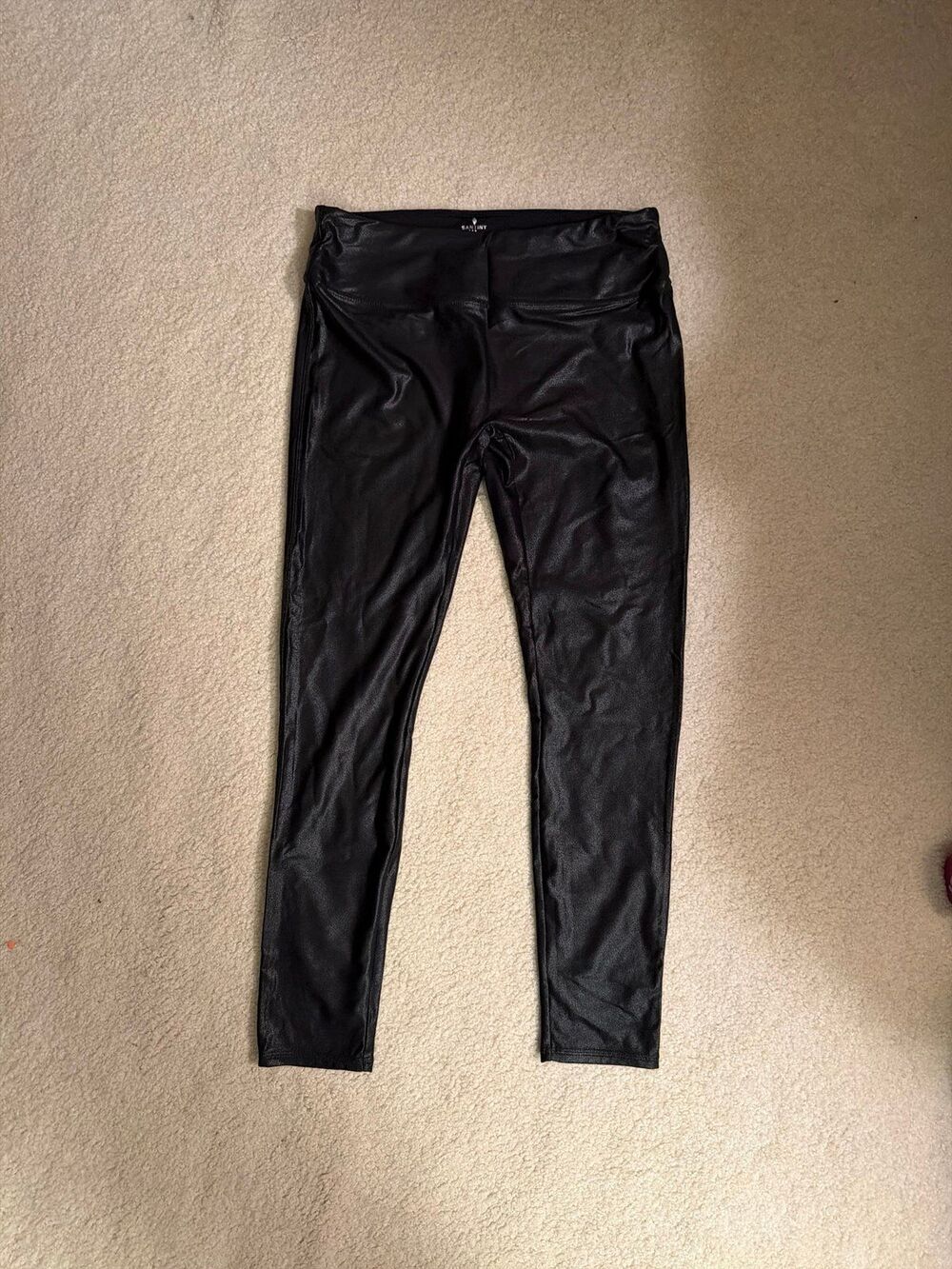 Black Faux Leather Leggings High Waisted Edgy Biker Chic Goth Coated Pants XL